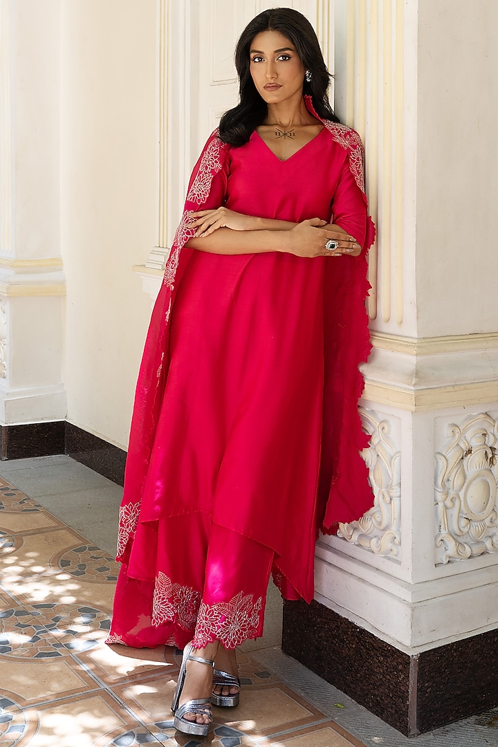 Sorbet Pink Silk Chanderi Kurta Set by Mehak Sharma