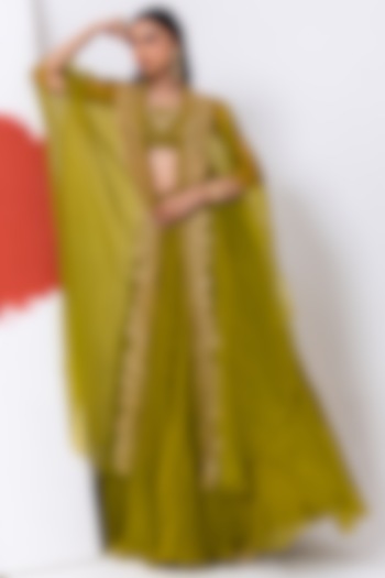 Jade Green Organza Resham & Jaal Hand Embroidered Jacket Wedding Lehenga Set by Mehak Sharma at Pernia's Pop Up Shop