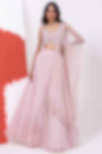 Pink Applique Embroidered Lehenga Set