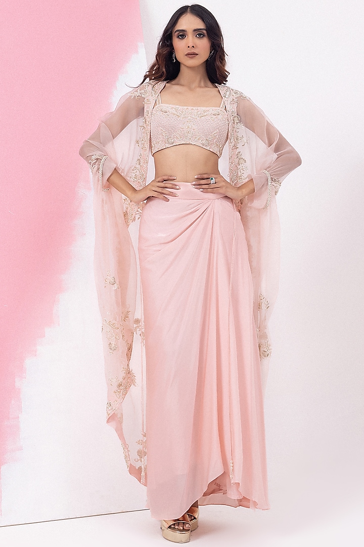 Parfait Pink Satin Skirt Set by Mehak Sharma at Pernia's Pop Up Shop