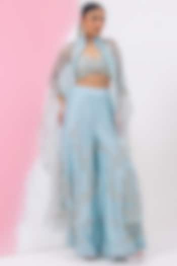 Angel Blue Organza Jaal Hand Embroidered Sharara Set by Mehak Sharma at Pernia's Pop Up Shop