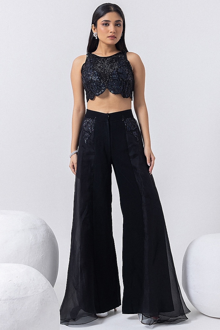 Raven Black Organza Pant Set by Mehak Sharma at Pernia's Pop Up Shop