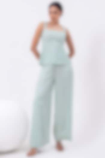 Aqua Satin Organza Pant Set by Mehak Sharma at Pernia's Pop Up Shop