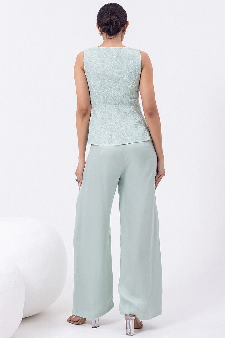 Aqua Satin Organza Pant Set by Mehak Sharma at Pernia's Pop Up Shop