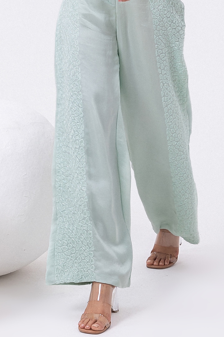 Aqua Satin Organza Pant Set by Mehak Sharma at Pernia's Pop Up Shop
