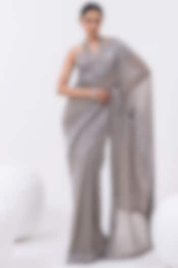 Glacier Grey Georgette Sequins & Cutdana Embroidered Pre-Draped Saree Set by Mehak Sharma at Pernia's Pop Up Shop