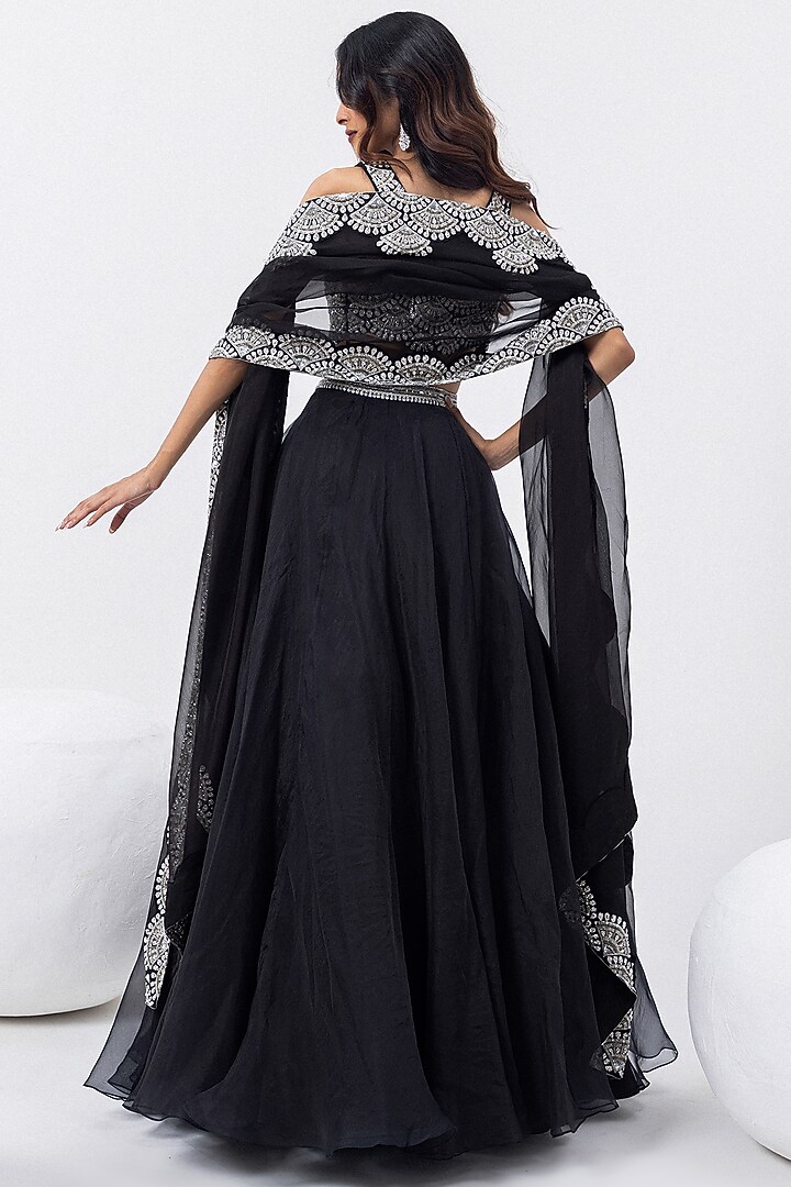 Midnight Black Organza Zari Hand Embroidered Wedding Lehenga Set by Mehak Sharma at Pernia's Pop Up Shop