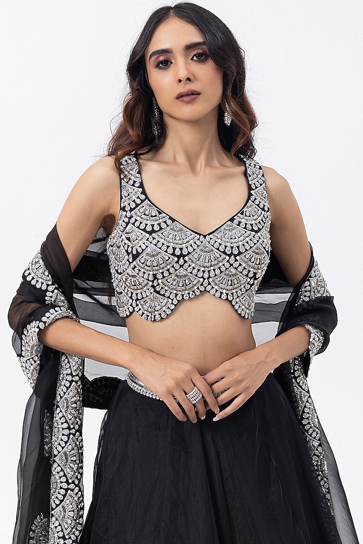 Midnight Black Organza Zari Hand Embroidered Wedding Lehenga Set by Mehak Sharma at Pernia's Pop Up Shop