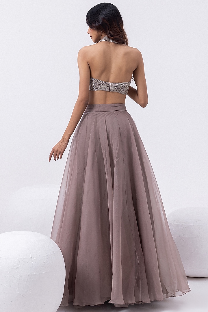Opal Grey Organza Cutdana Hand Embroidered Wedding Lehenga Set by Mehak Sharma at Pernia's Pop Up Shop