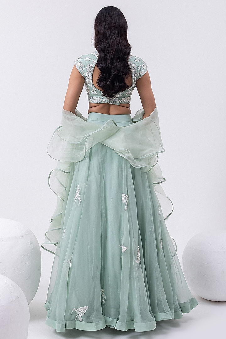 Gracious Green Organza Hand Embroidered Wedding Lehenga Set by Mehak Sharma at Pernia's Pop Up Shop