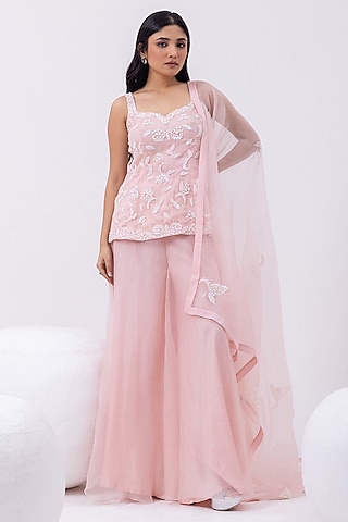 Prism Pink Organza Sharara Set by Mehak Sharma