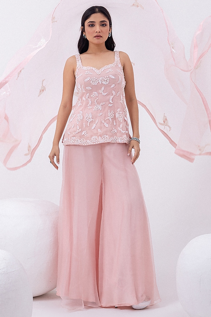 Prism Pink Organza Wedding Sharara Set by Mehak Sharma at Pernia's Pop Up Shop