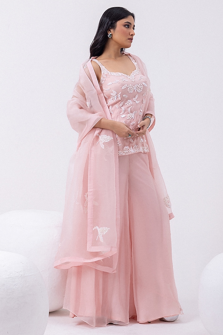 Prism Pink Organza Wedding Sharara Set by Mehak Sharma at Pernia's Pop Up Shop