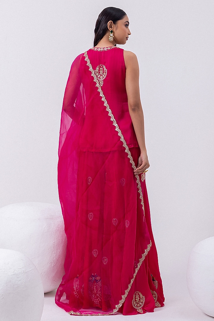 Raspberry Sorbet Pink Satin Organza Hand Embroidered Kurta Set by Mehak Sharma at Pernia's Pop Up Shop