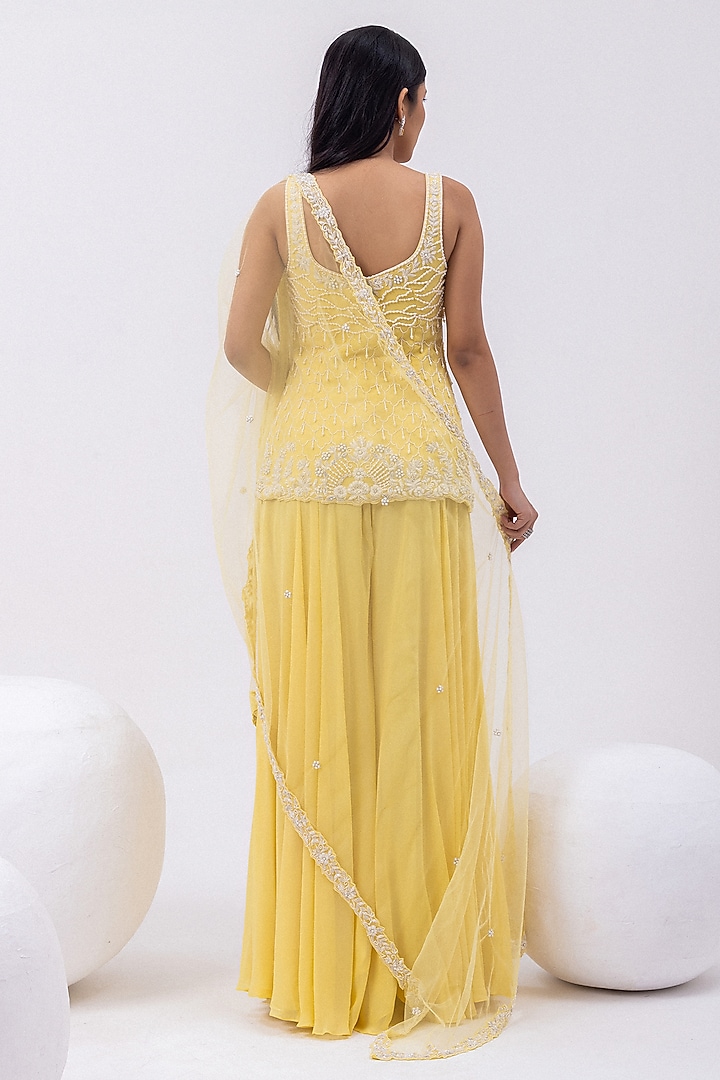 Yellow Jasper Georgette & Tulle Wedding Sharara Set by Mehak Sharma at Pernia's Pop Up Shop