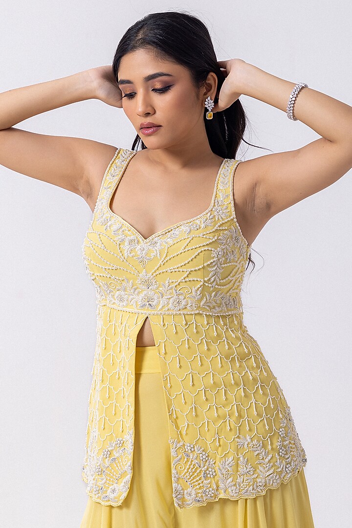 Yellow Jasper Georgette & Tulle Wedding Sharara Set by Mehak Sharma at Pernia's Pop Up Shop