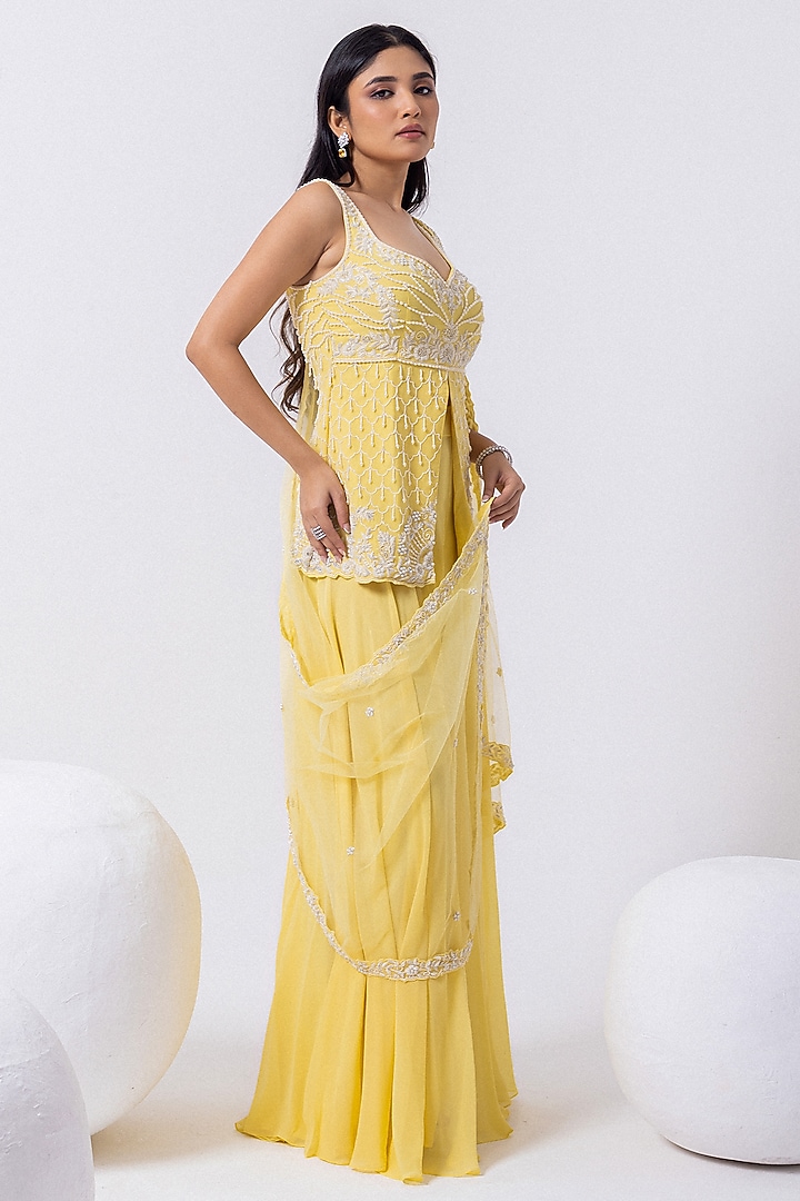 Yellow Jasper Georgette & Tulle Wedding Sharara Set by Mehak Sharma at Pernia's Pop Up Shop