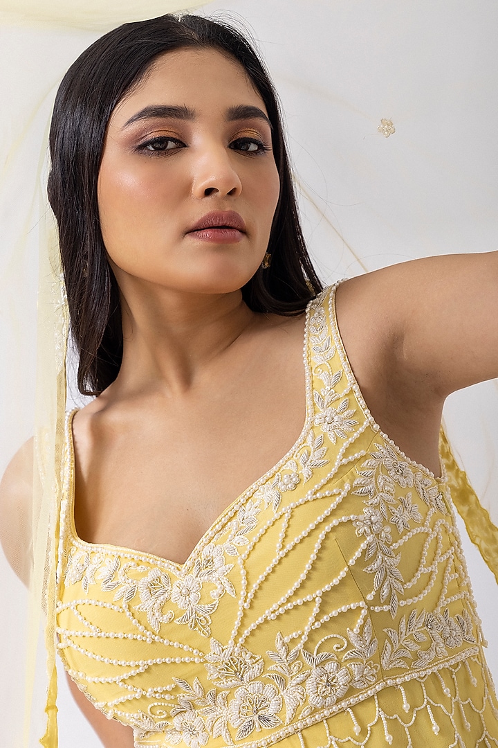 Yellow Jasper Georgette & Tulle Wedding Sharara Set by Mehak Sharma at Pernia's Pop Up Shop