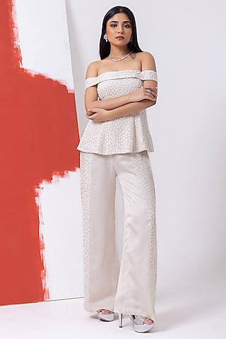 Pristine White Satin Organza Pant Set by Mehak Sharma