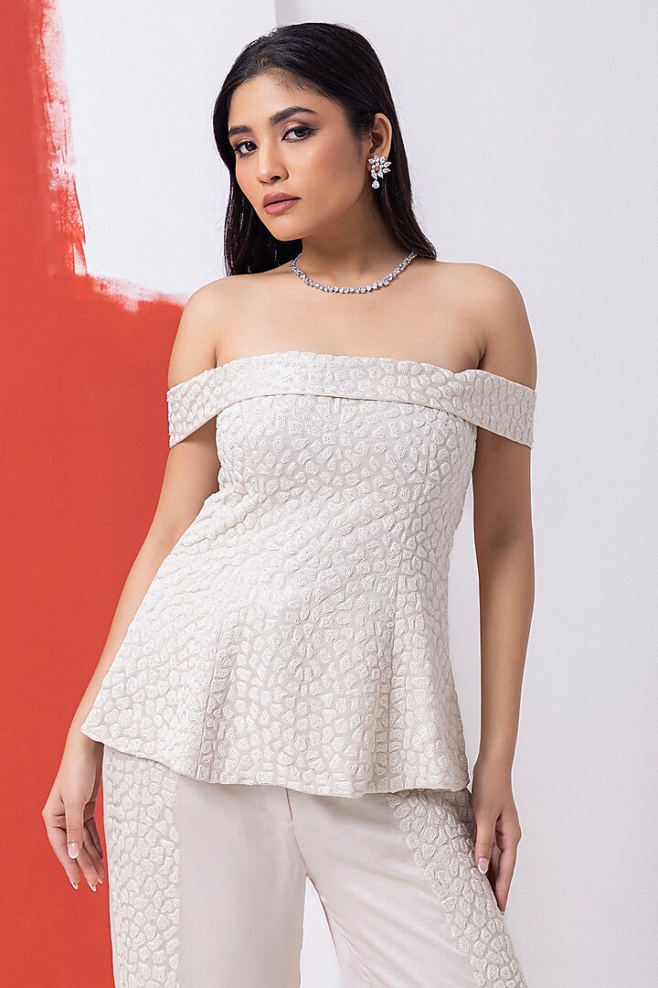 Pristine White Satin Organza Pant Set by Mehak Sharma at Pernia's Pop Up Shop