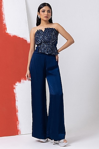 Pageant Blue Satin Pant Set by Mehak Sharma
