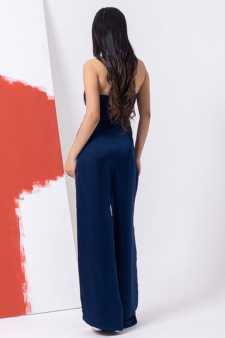 Pageant Blue Satin Pant Set by Mehak Sharma at Pernia's Pop Up Shop