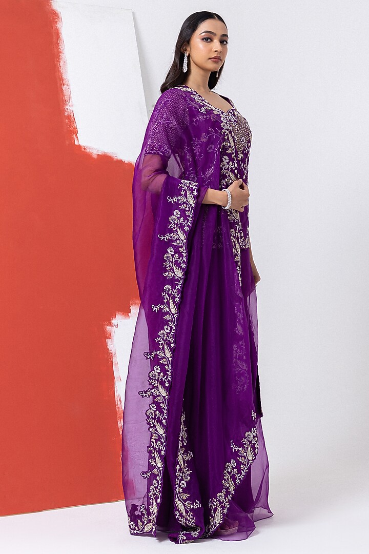Purple Organza Hand Embroidered Kurta Set by Mehak Sharma at Pernia's Pop Up Shop