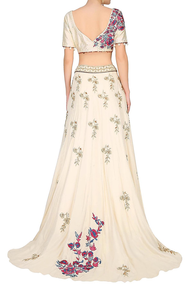 Vanilla color floral embroidered lehenga set available only at Pernia's Pop Up Shop.