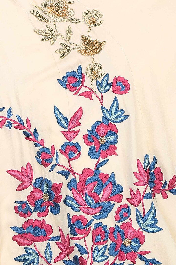 Vanilla color floral embroidered lehenga set available only at Pernia's Pop Up Shop.
