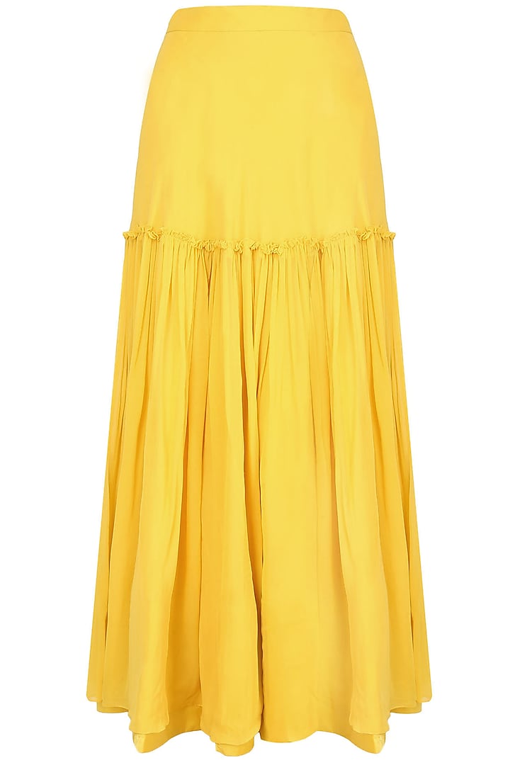 Buttercup color floral motifs short kurta and sharara pants set available only at Pernia's Pop Up Shop.