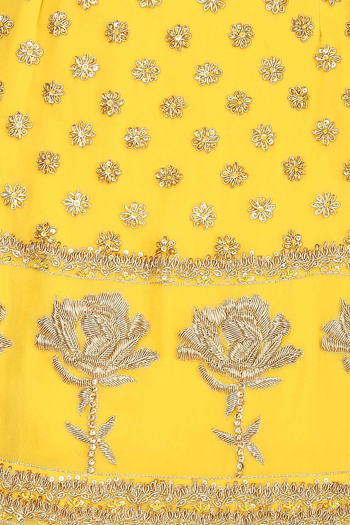 Buttercup color floral motifs short kurta and sharara pants set available only at Pernia's Pop Up Shop.