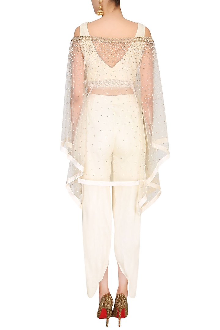 Off white threadwork crop top and embellished cape set available only at Pernia's Pop Up Shop.