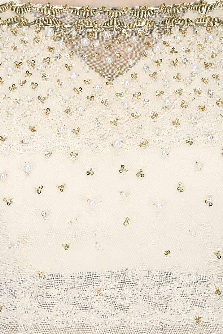 Off white threadwork crop top and embellished cape set available only at Pernia's Pop Up Shop.