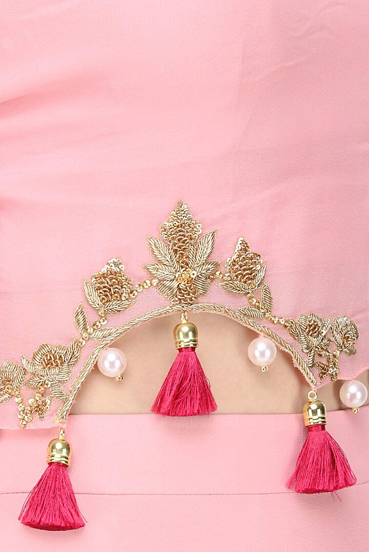 Baby pink floral cutwork one sleeve cape and skirt set available only at Pernia's Pop Up Shop.