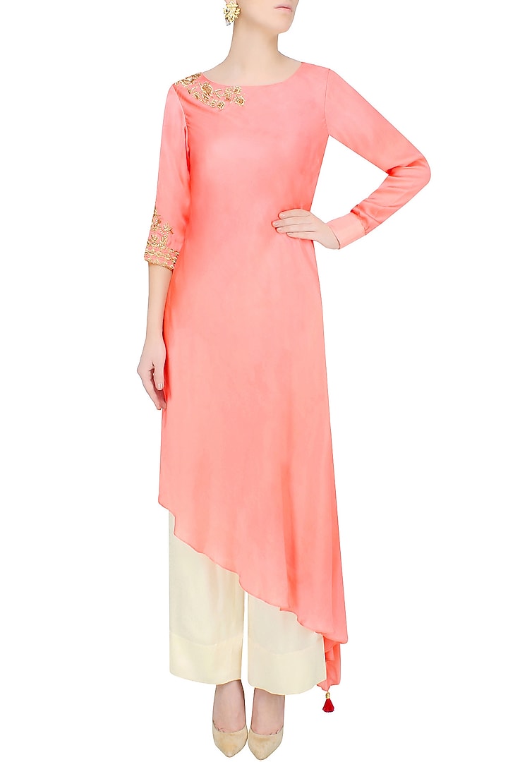 Surreal rose floral embroidered kurta and palazzo pants set available only at Pernia's Pop Up Shop.