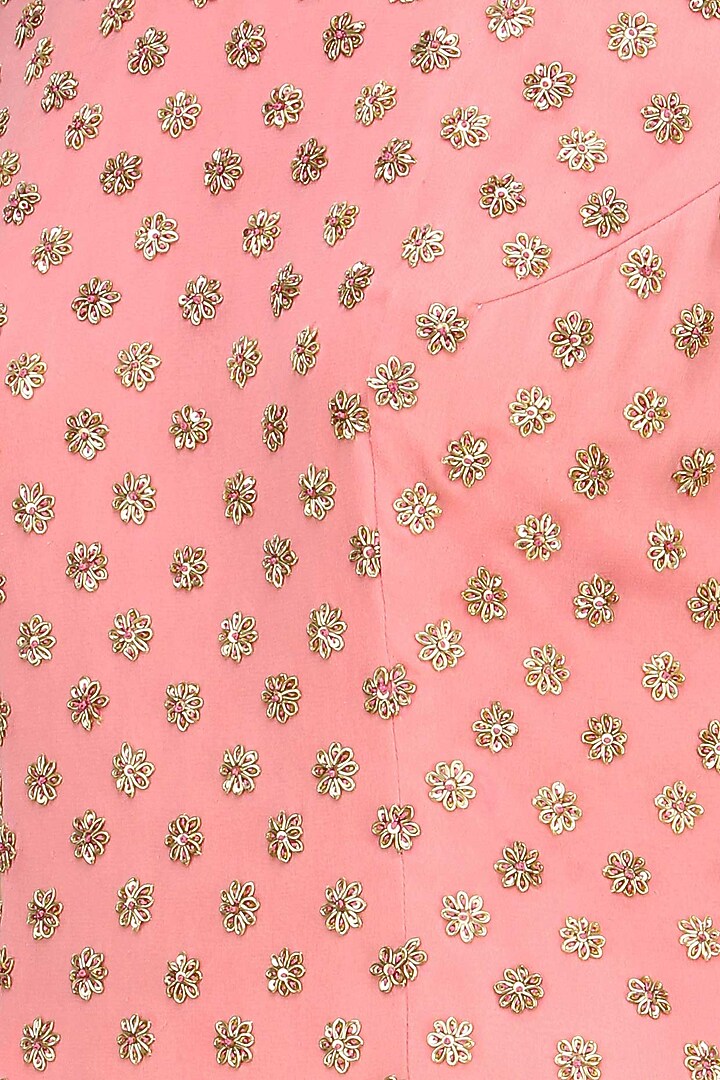 Pink floral embroidered motifs short kurta and sharara skirt set available only at Pernia's Pop Up Shop.