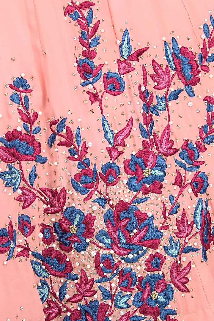 Surreal rose floral embroidered anarkali kurta and lehenga skirt set available only at Pernia's Pop Up Shop.