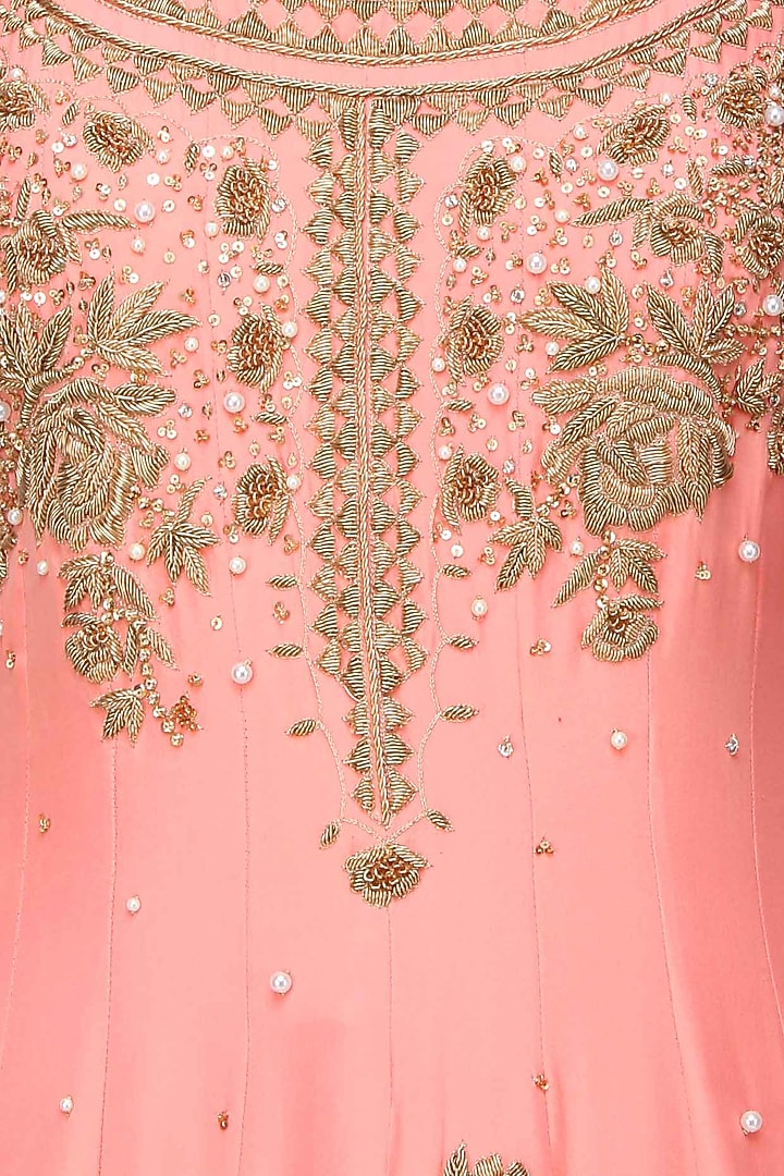 Surreal rose floral embroidered anarkali kurta and lehenga skirt set available only at Pernia's Pop Up Shop.