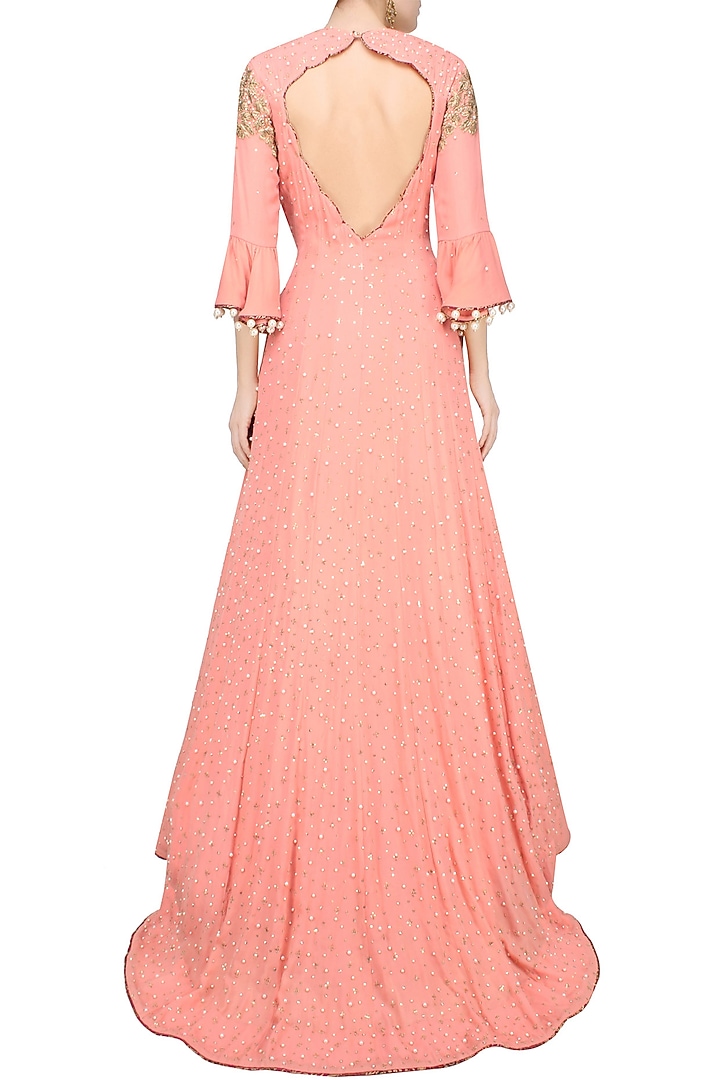 Surreal rose floral embroidered anarkali kurta and lehenga skirt set available only at Pernia's Pop Up Shop.