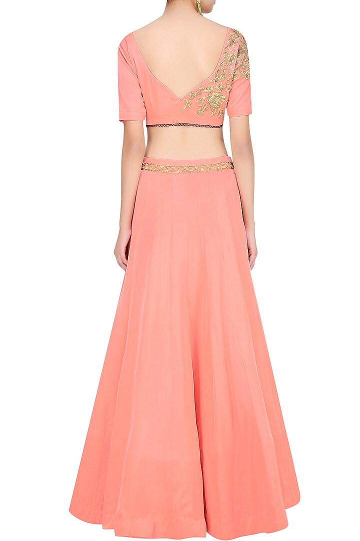 Pink floral embroidered lehenga set available only at Pernia's Pop Up Shop.