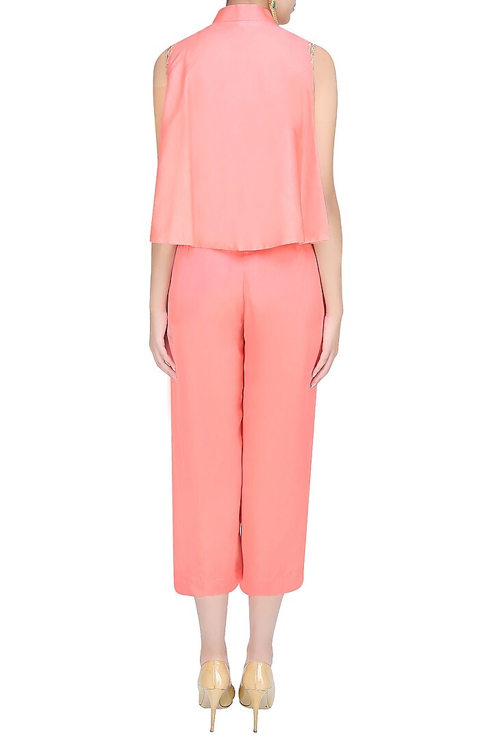 Rose pink floral embroidered cold shoulder top with pants available only at Pernia's Pop Up Shop.