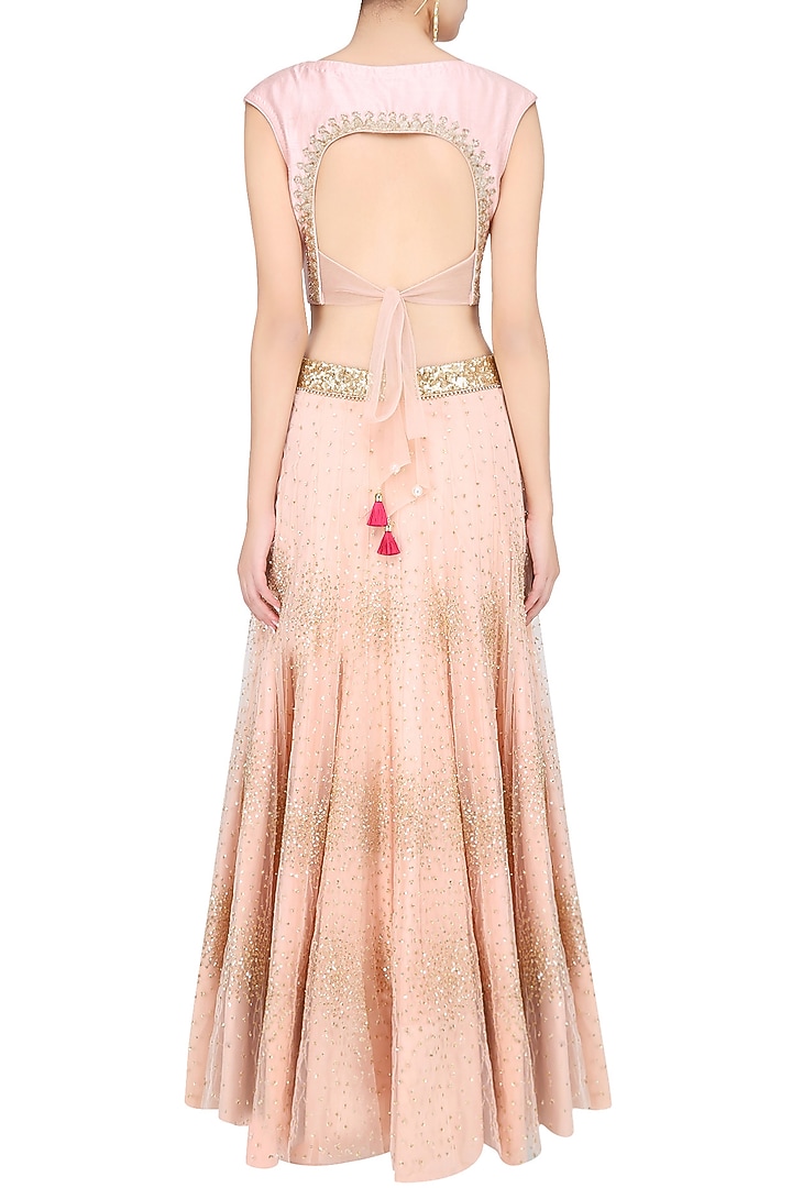 Pink temple motif sequinned lehenga set available only at Pernia's Pop Up Shop.