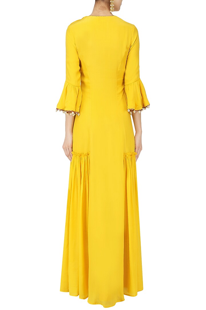 Yellow embroidered anarkali set available only at Pernia's Pop Up Shop.