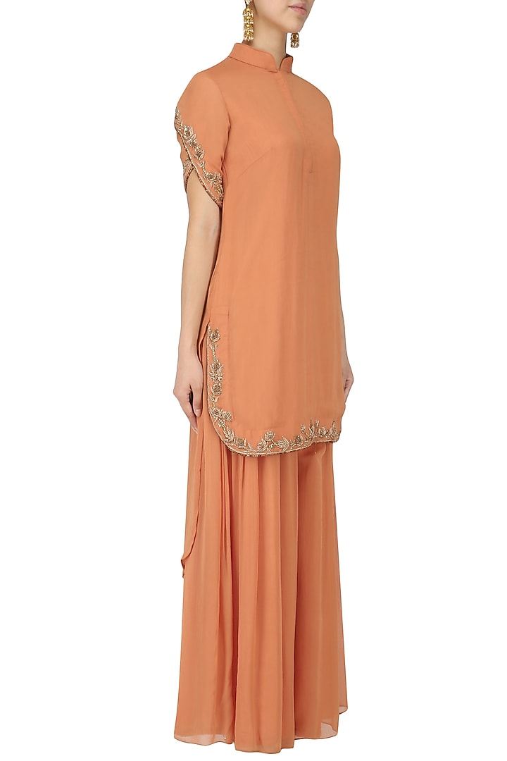 Caramel embroidered kurta with palazzo pants set available only at Pernia's Pop Up Shop.