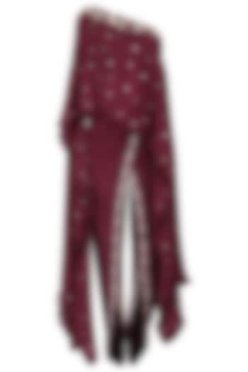 Wine one shoulder embroidered cape with dhoti pants set available only at Pernia's Pop Up Shop.