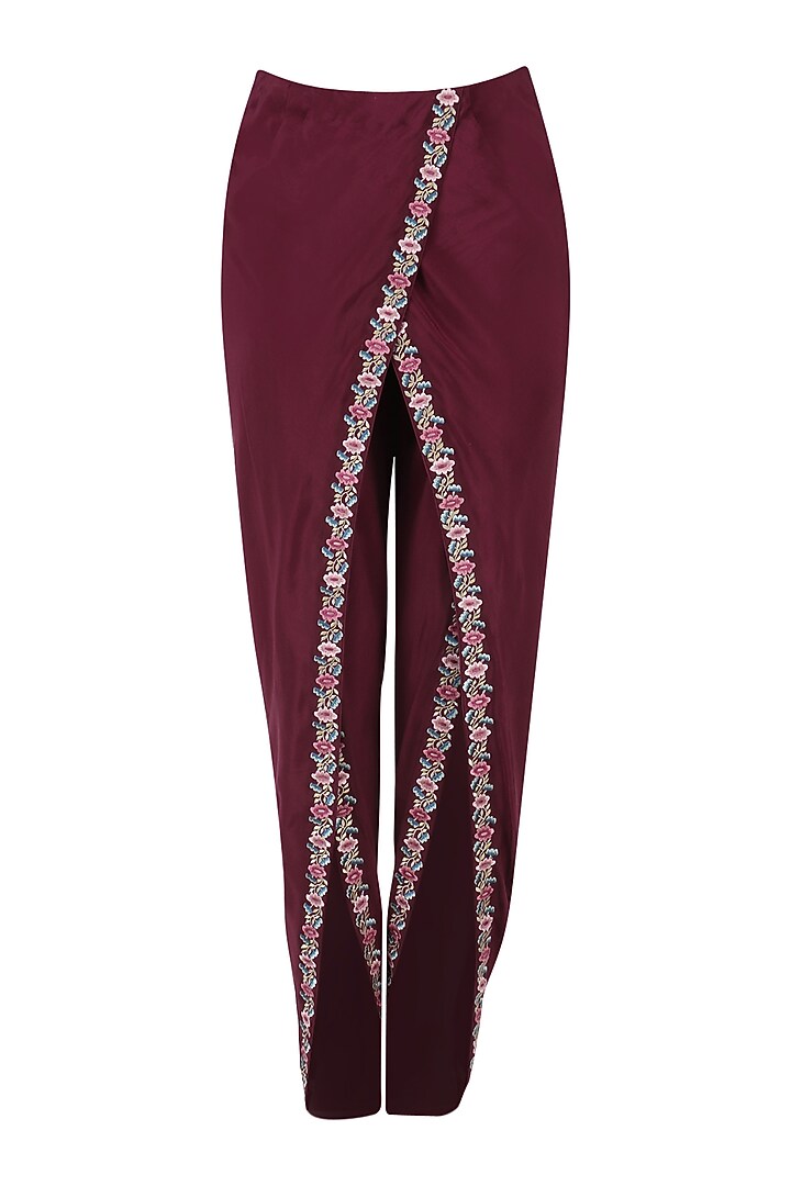 Wine one shoulder embroidered cape with dhoti pants set available only at Pernia's Pop Up Shop.