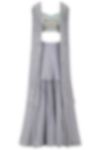 Cloud blue floral embroidered lehenga set with cape available only at Pernia's Pop Up Shop.