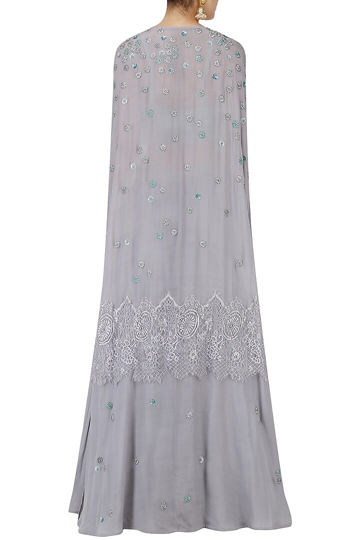 Cloud blue floral embroidered lehenga set with cape available only at Pernia's Pop Up Shop.