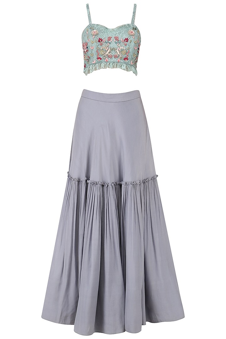 Cloud blue floral embroidered lehenga set with cape available only at Pernia's Pop Up Shop.