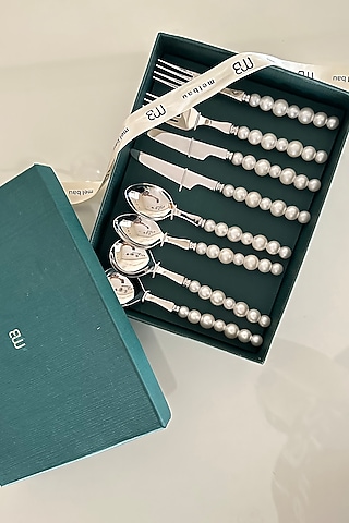 Silver Stainless Steel Cutlery (Set Of 8) by MelBau Designs